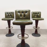 Vintage French café swivel barstools 'Green leather'