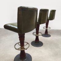 Vintage French café swivel barstools 'Green leather'