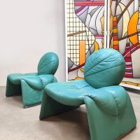 Vintage Italian design Calypso lounge chairs turquoise Vittorio Introine Saporiti