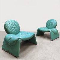 Vintage Italian design Calypso lounge chairs turquoise Vittorio Introine Saporiti