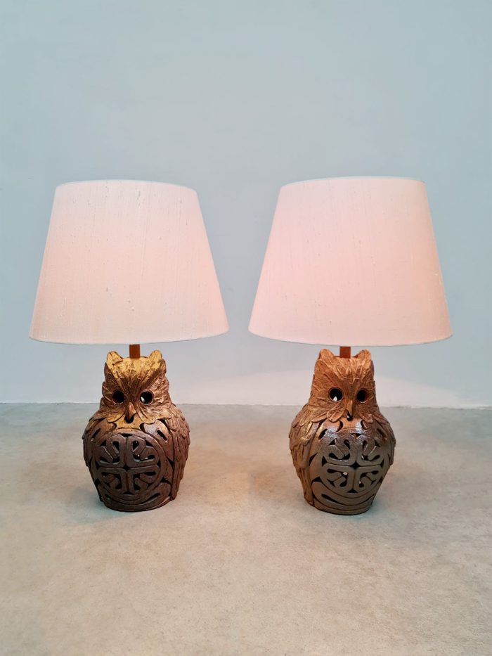 Midcentury interior ceramic owl lamps keramieken uilen lampen