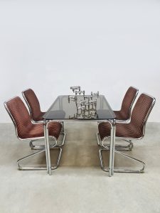 Vintage chrome tubular dining set table chairs eetkamer set 'Mad Men style'Vintage interior design chrome dining set table chairs eetkamer set 'Tubular'