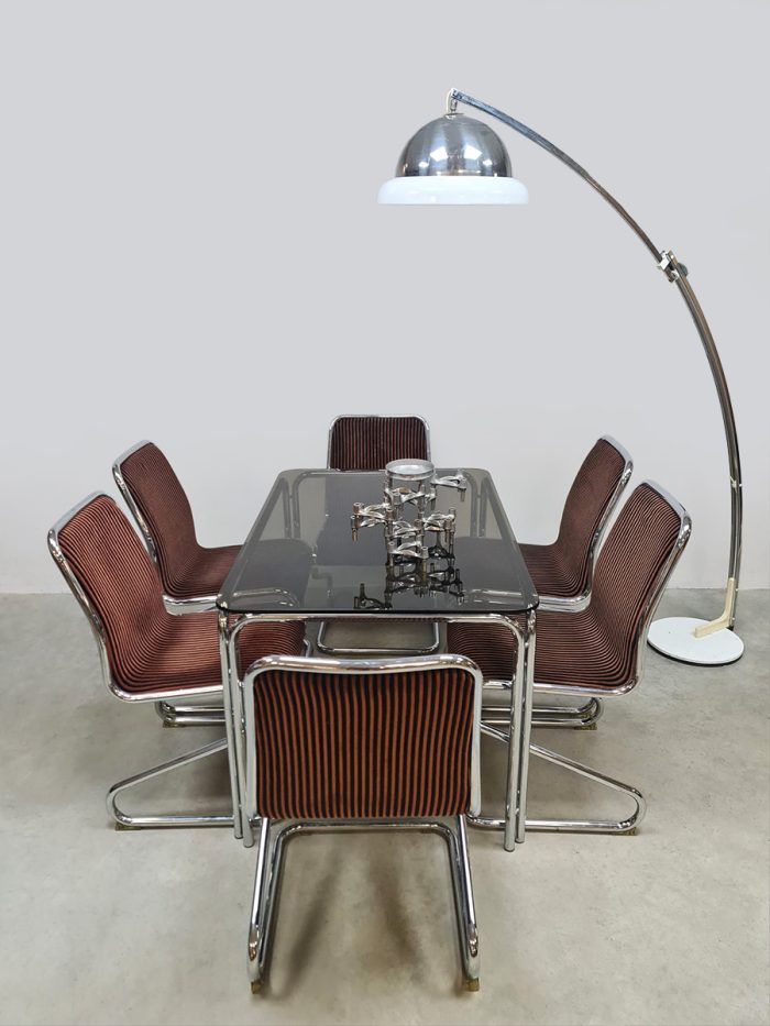 Vintage chrome tubular dining set table chairs eetkamer set 'Mad Men style'