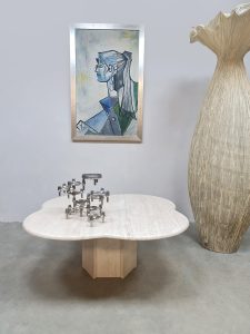 Vintage travertine flower floral coffee table 1970s