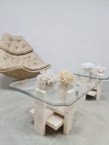 Vintage travertine coffee table salontafel Willy Ballez 1970