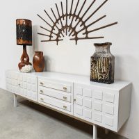 Vintage interior design wooden credenza sideboard off white dressoir 'Cubism'