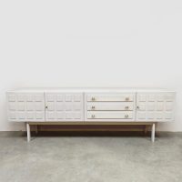 Vintage interior design wooden credenza sideboard off white dressoir 'Cubism'