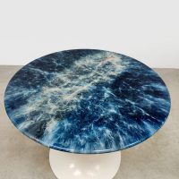 Vintage blue round epoxy coffee table side table Saarinen style 'the Galaxy'