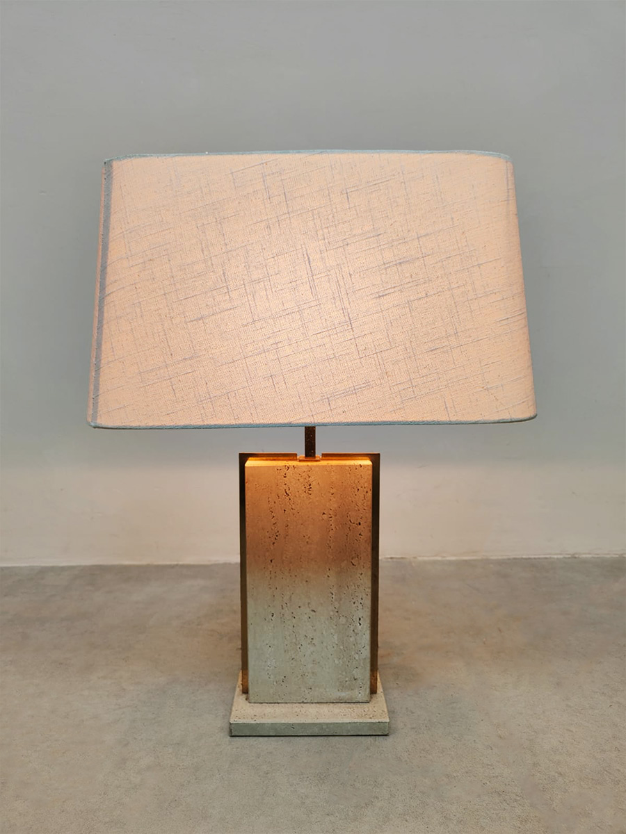 Vintage travertine table lamp travertin tafellamp Camille Breesch 1970