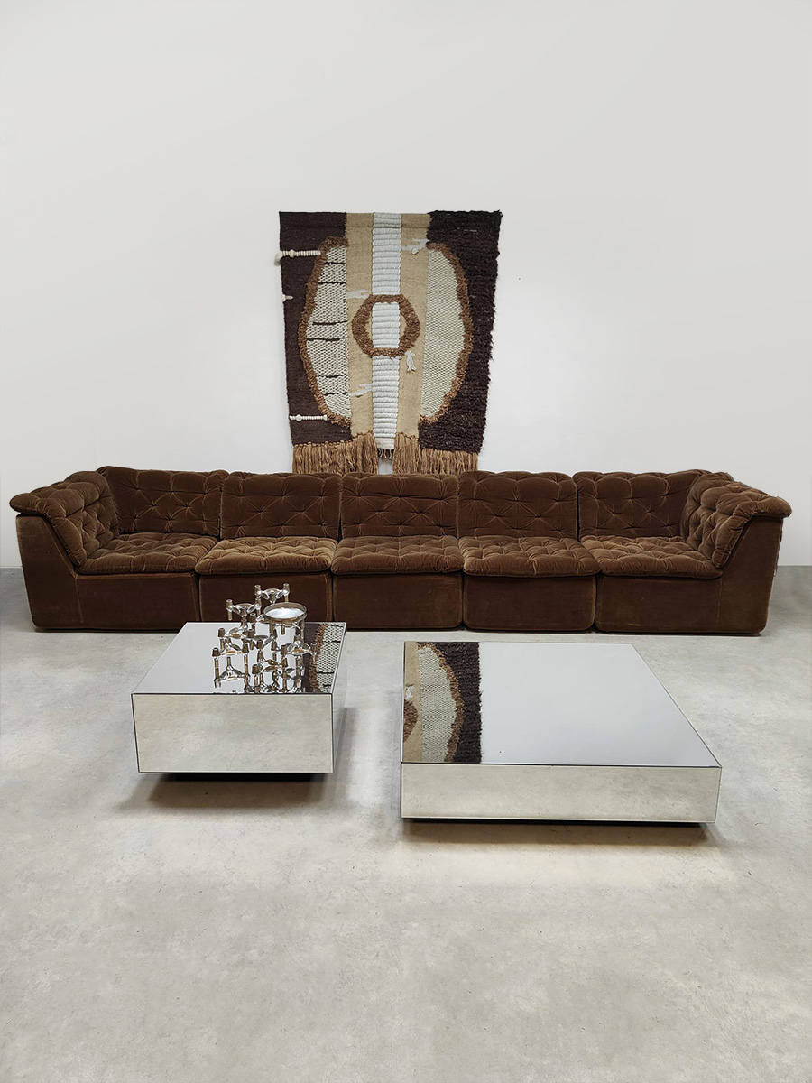 Vintage padded velvet modular sofa modulaire lounge bank Laauser 'Chocolate brown'