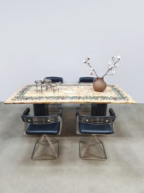 Italian vintage onyx marble floral dining table eetkamertafel 'Edelweiss'