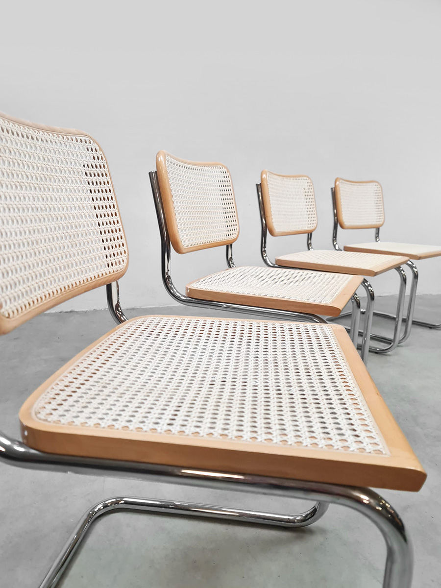 Vintage Italian design webbing dining chairs Cesca eetkamerstoelen Marcel Breuer for Thonet 1980s