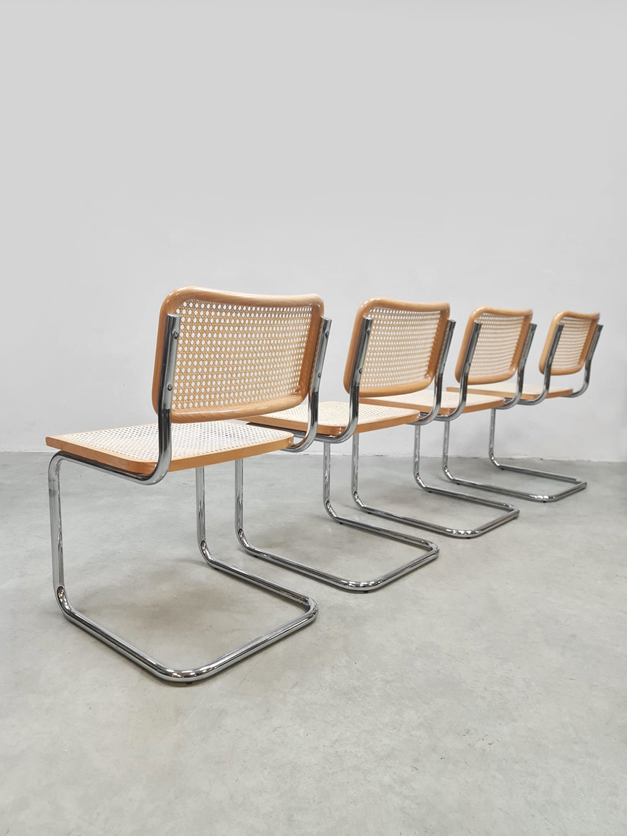 Vintage Italian design webbing dining chairs Cesca eetkamerstoelen Marcel Breuer for Thonet 1980s