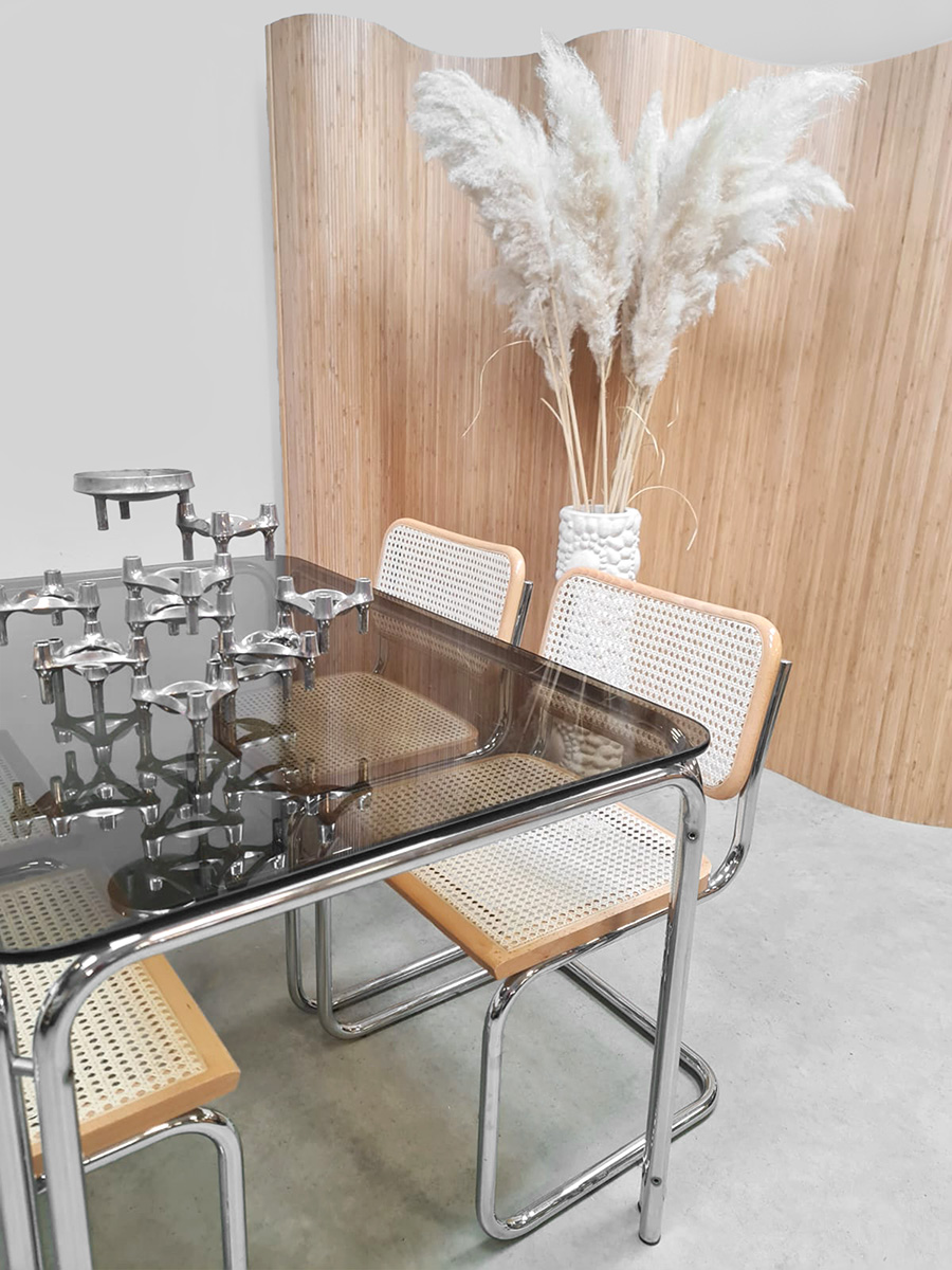 Vintage Italian design webbing dining chairs Cesca eetkamerstoelen Marcel Breuer for Thonet 1980s