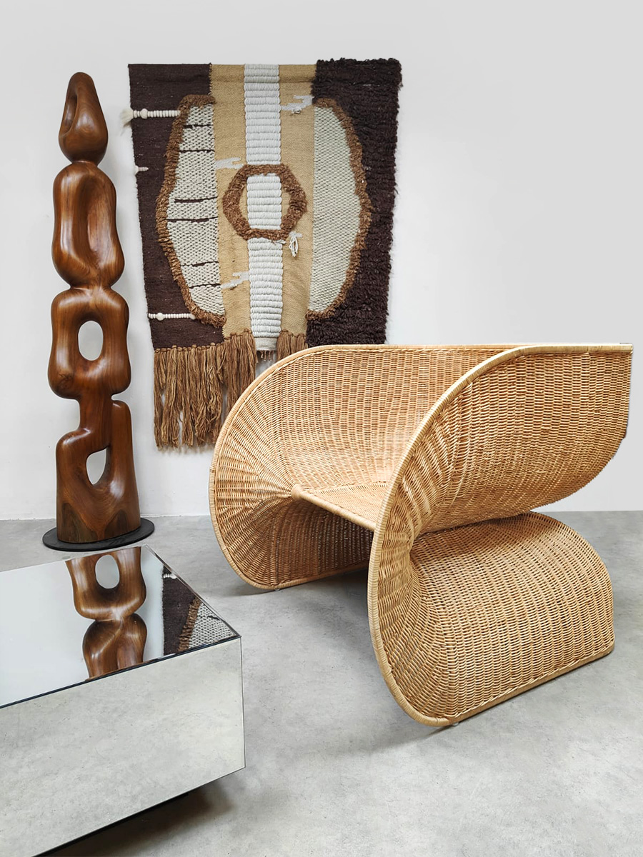 New design prototype large Fole rattan lounge chair rotan fauteuil