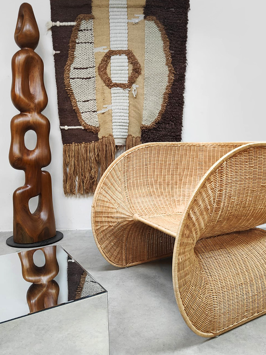 Interior styling design prototype large Fole rattan lounge chair rotan fauteuil