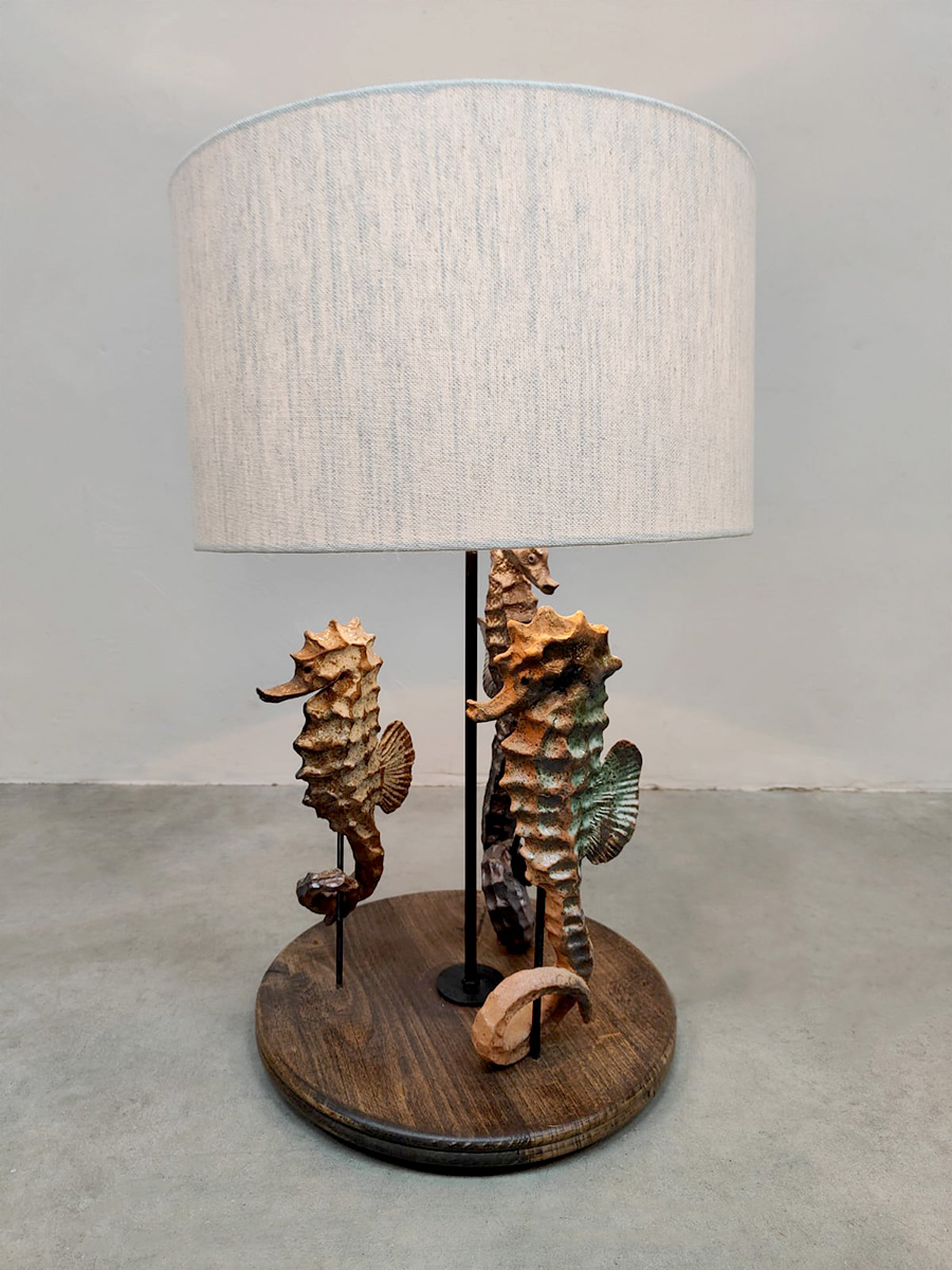 Vintage ceramic seahorse table lamp zeepaardjes tafellamp keramiek 'Sea spirit'