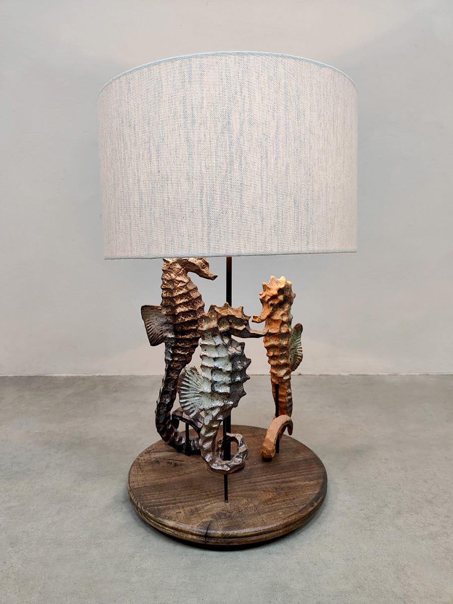 Vintage ceramic seahorse table lamp zeepaardjes tafellamp keramiek 'Sea spirit'