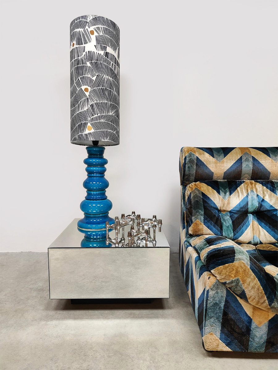 Vintage Belgium design ceramic table lamp keramieken tafellamp 'Deep blue'