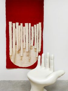 Midcentury interior design Japanese wall art tapestry 1970 'Sunset, sunrise'