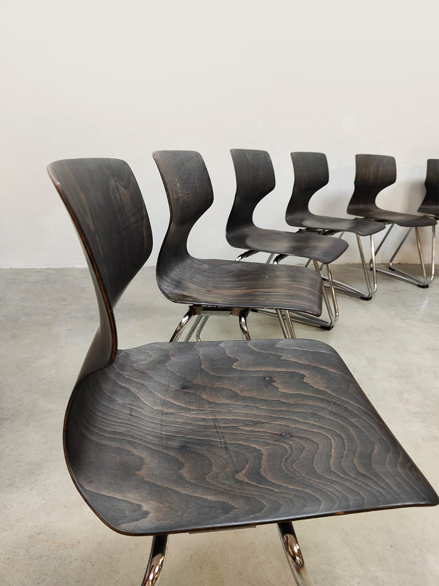 Vintage Pagwood stacking chairs stapelstoelen Flötotto 1960 (2)