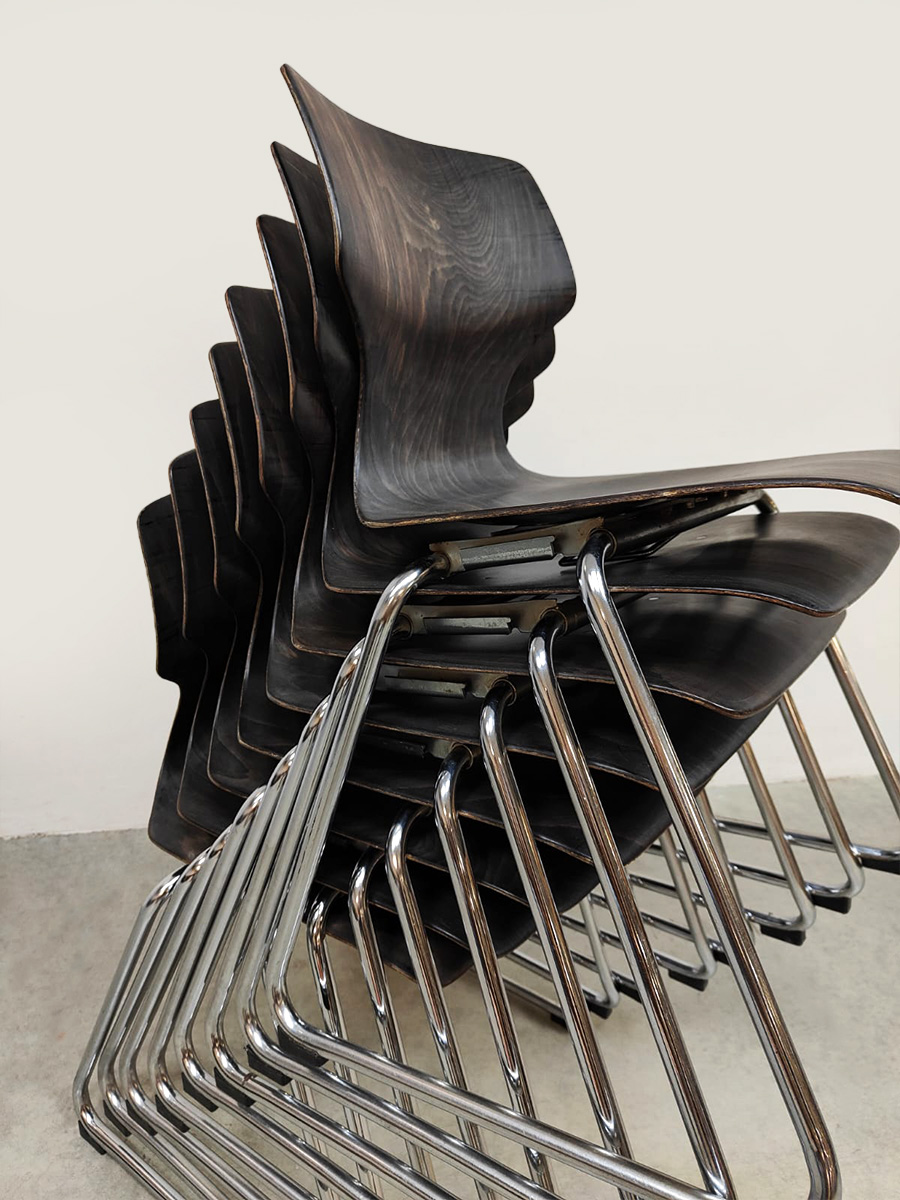 Vintage Pagwood stacking chairs stapelstoelen Flötotto 1960 (2)