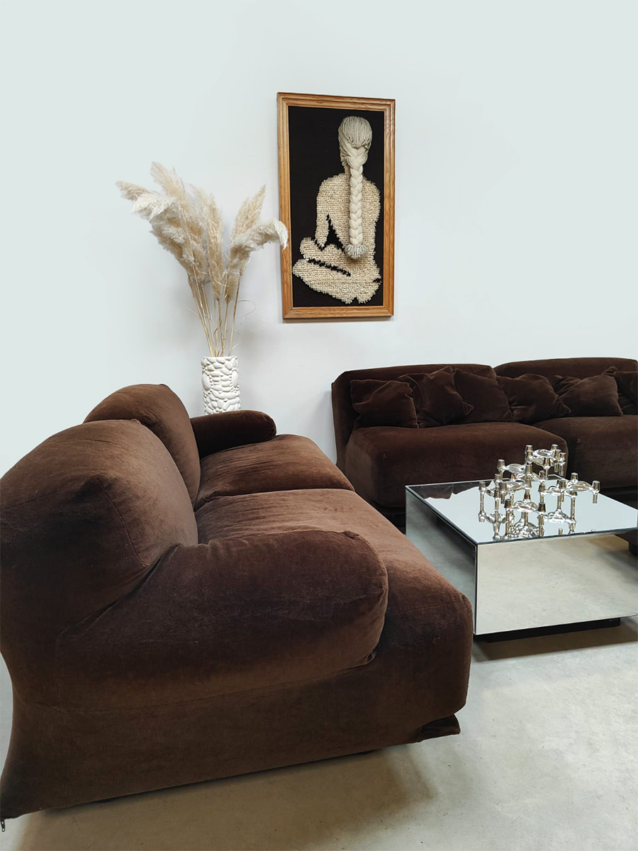 Vintage velvet modular sofa modulaire elementen bank Vico Magistretti Cassina 1970