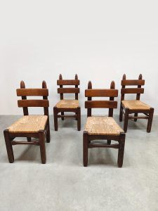 Midcentury brutalist rush dining chairs vintage Charles Dudouyt 1940