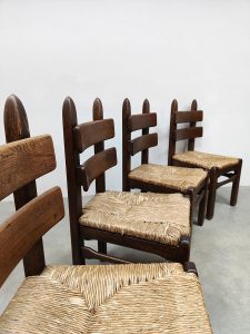 Midcentury brutalist rush dining chairs vintage Charles Dudouyt 1940