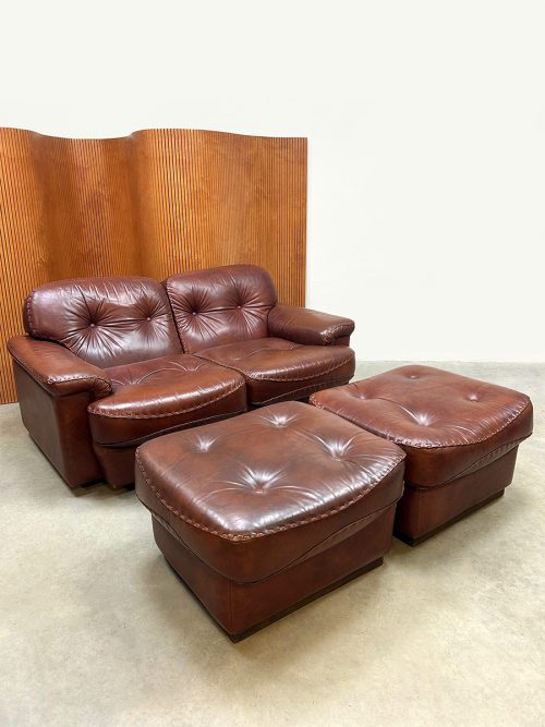 Midcentury furniture design leather two-seater sofa leren tweezitsbank Vavassori Monza 1970