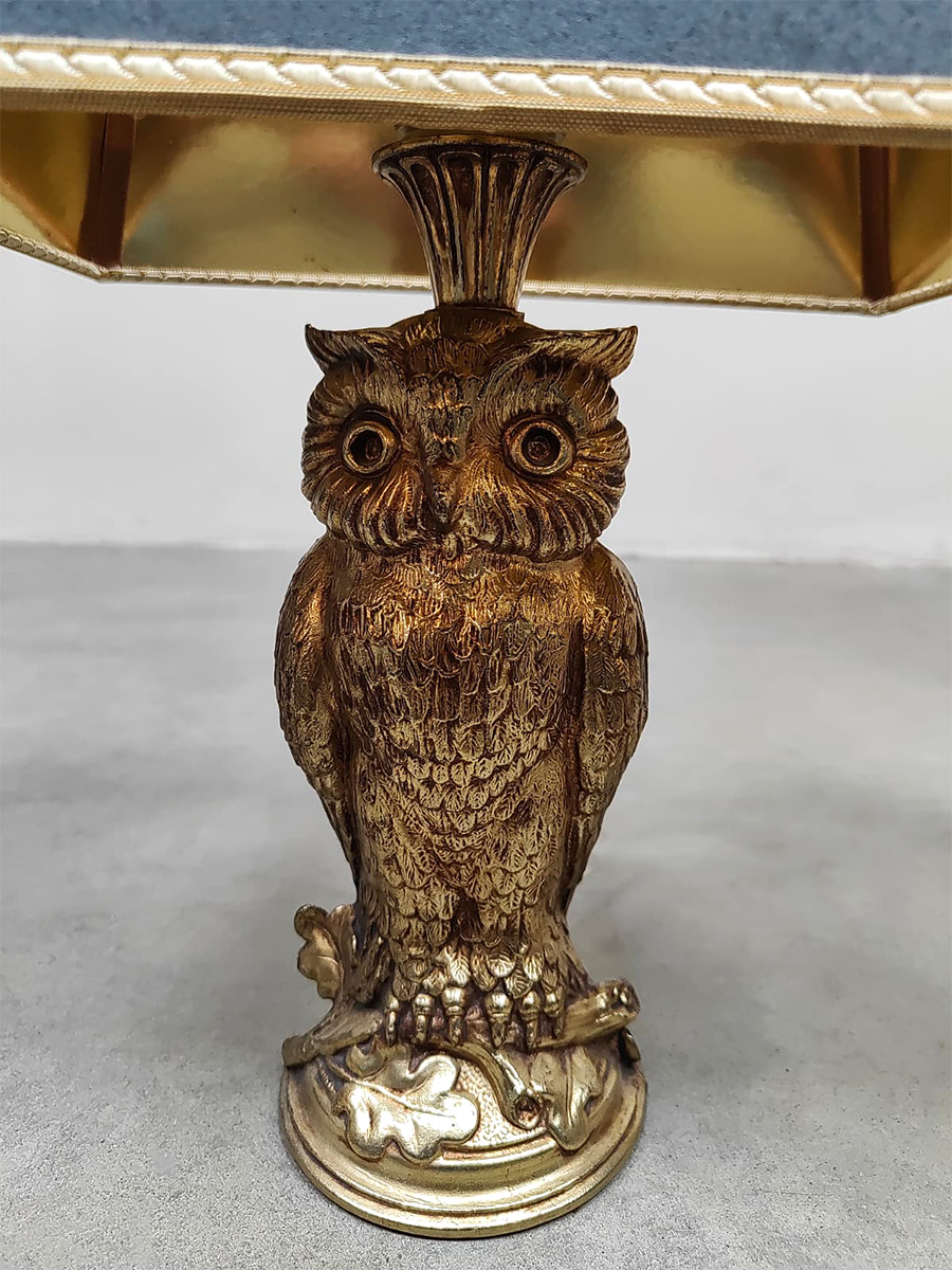Midcentury interior design brass owl lamp uil tafellamp Loevsky & Loevsky 1970's