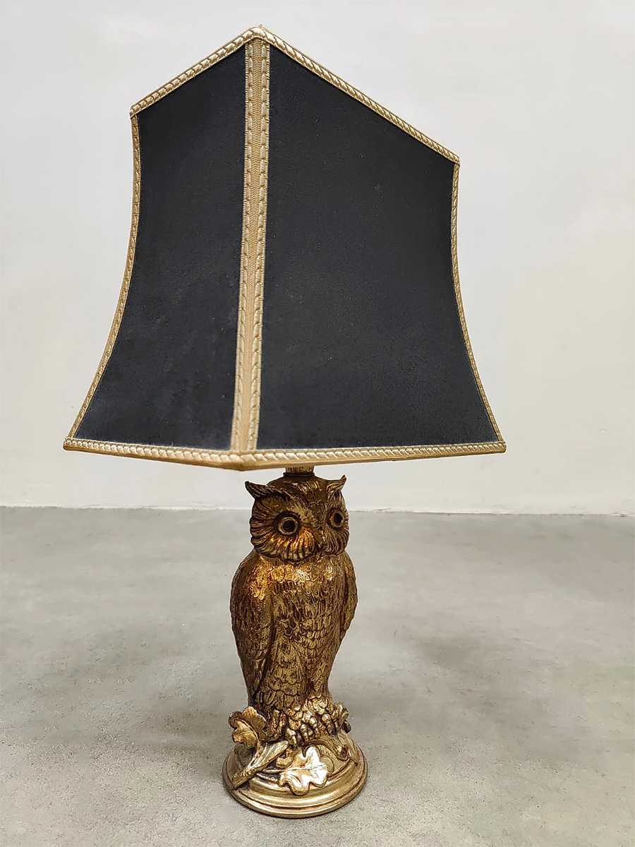 Vintage brass owl lamp uil tafellamp Loevsky & Loevsky 1970's