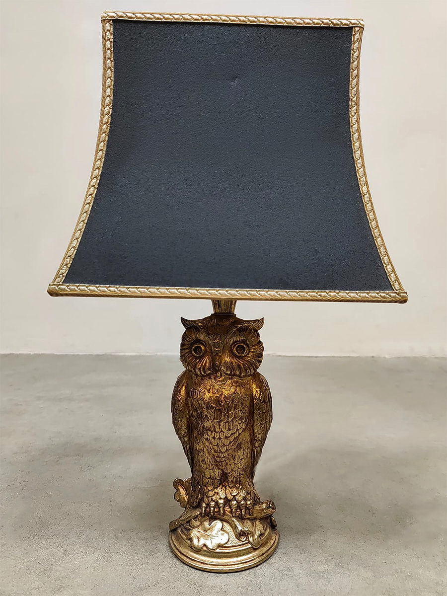 Midcentury interior design brass owl lamp uil tafellamp Loevsky & Loevsky 1970's