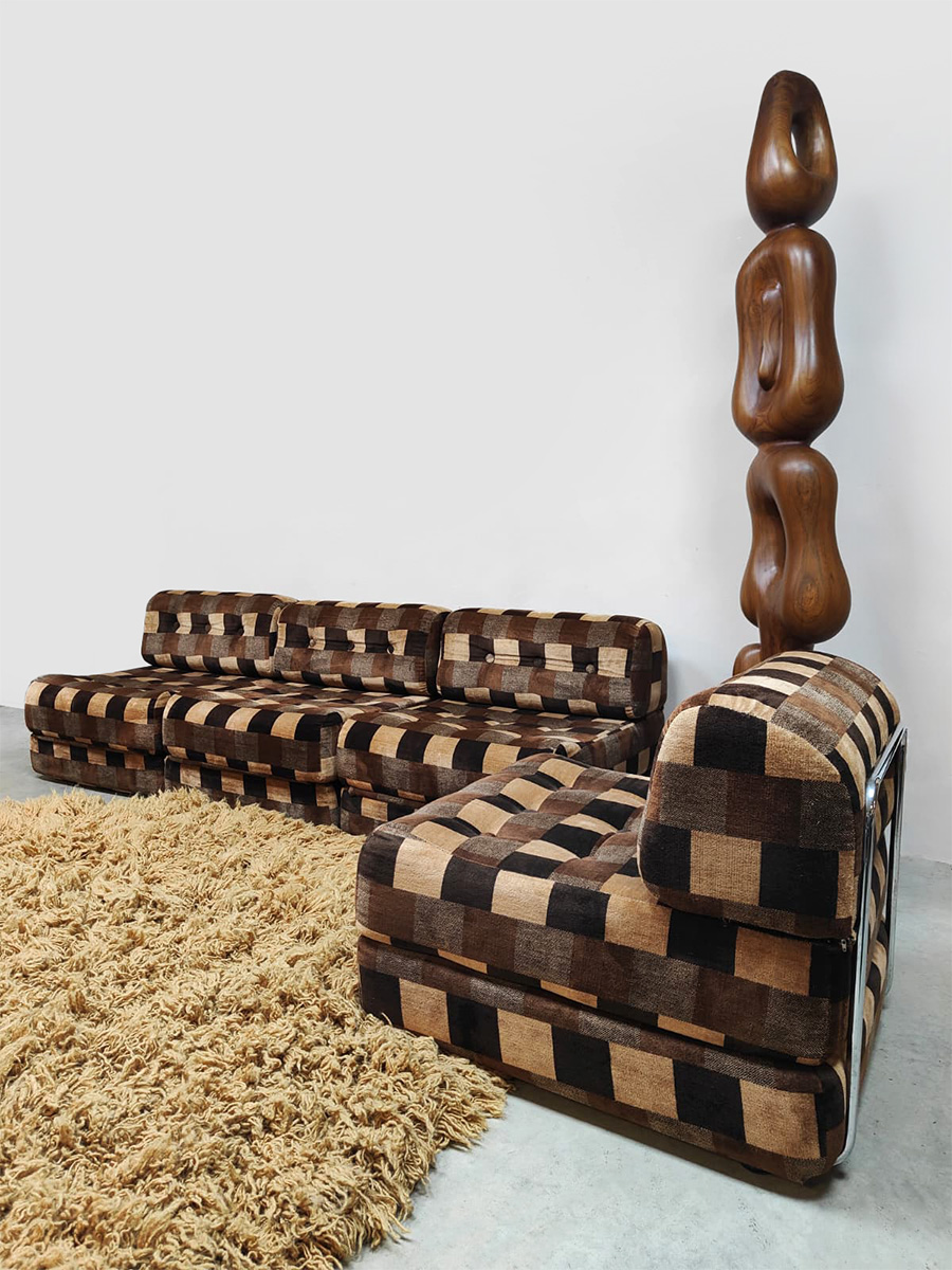 Midcentury interior design convertible modular sofa daybed modulaire bank 1970s 'Checkered'