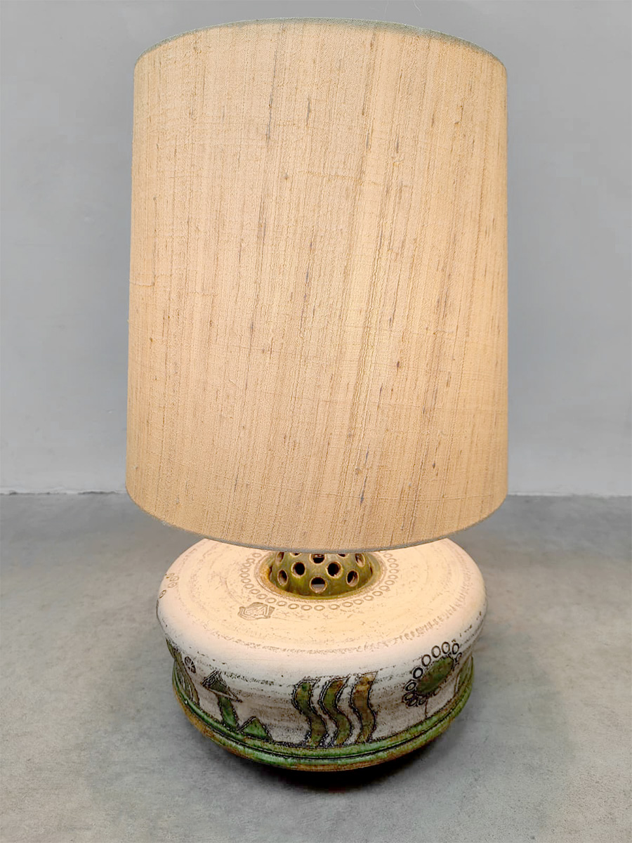 Vintage large ceramic table lamp keramieken tafellamp 'Green garden'
