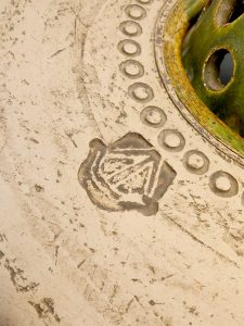 Vintage large ceramic table lamp 'Green garden'