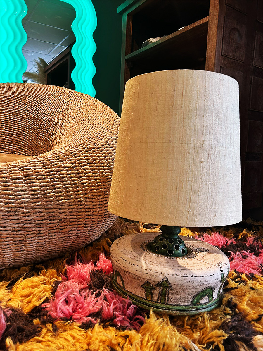 Vintage large ceramic table lamp keramieken tafellamp 'Green garden'