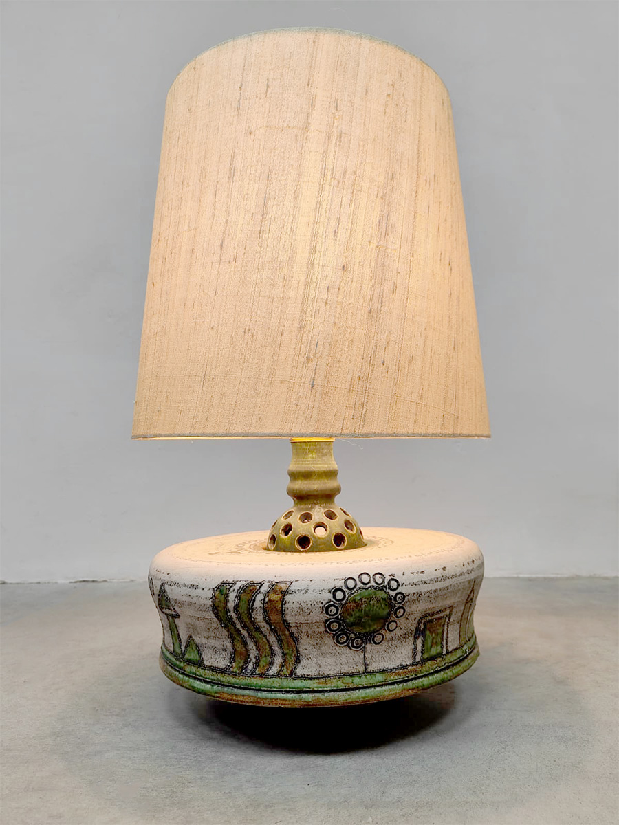 Vintage large ceramic table lamp keramieken tafellamp 'Green garden'