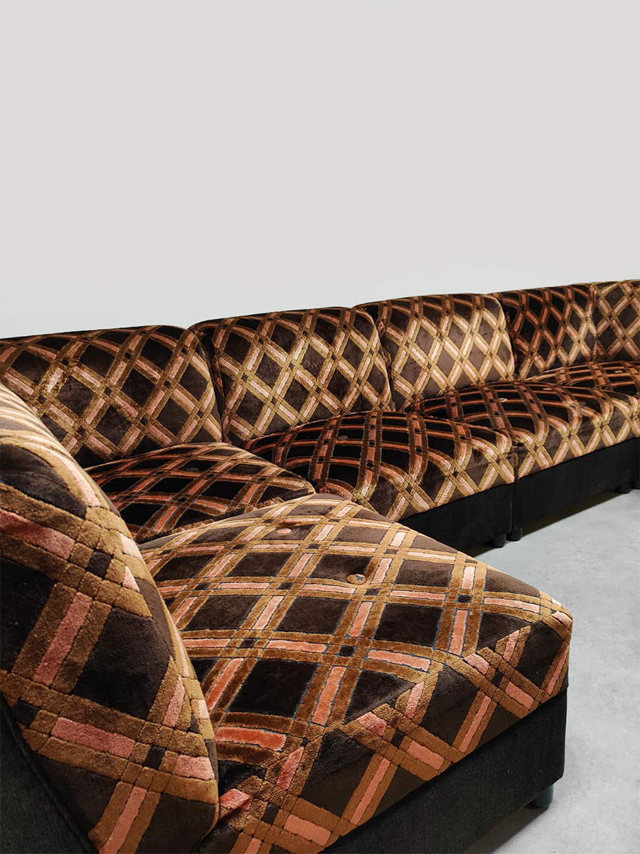 Vintage modular velvet lounge sofa modulaire elementen bank ‘Graphic dessin’