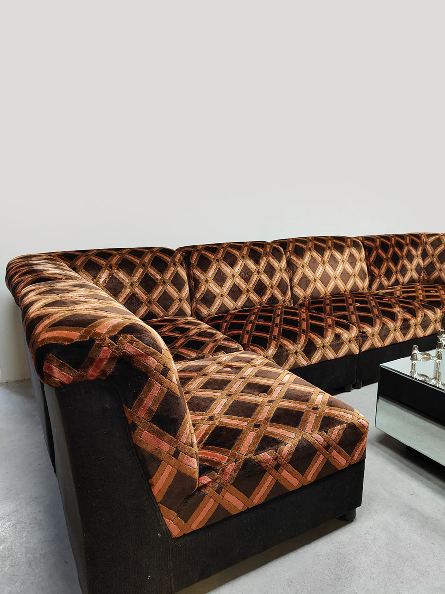 Vintage modular velvet lounge sofa modulaire elementen bank ‘Graphic dessin’