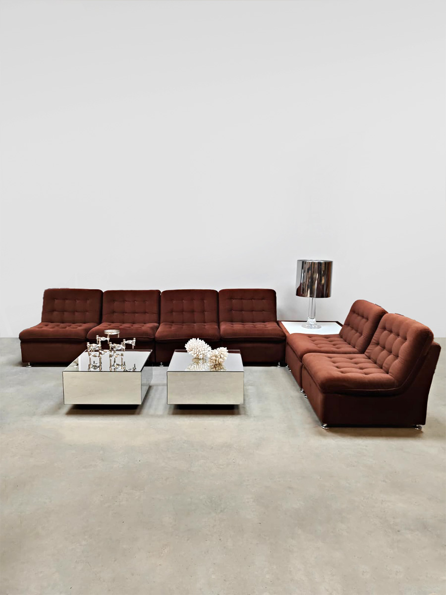 Vintage padded velvet modular sofa modulaire lounge bank ‘Sunset brown’