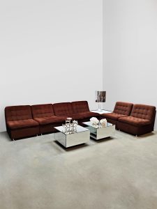 Vintage padded velvet modular sofa ‘Sunset brown’