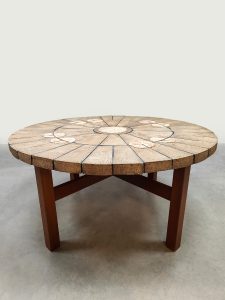 Midcentury furniture design round stone coffee table ronde stenen salontafel 1960s