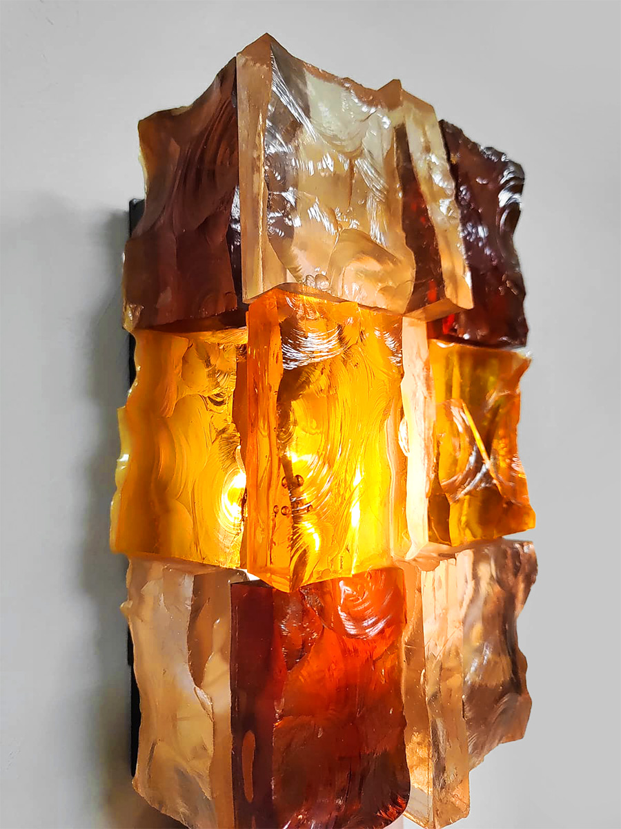 Pair of French vintage design colored glass wall lights Jean Simon Labret 'Spicy orange'