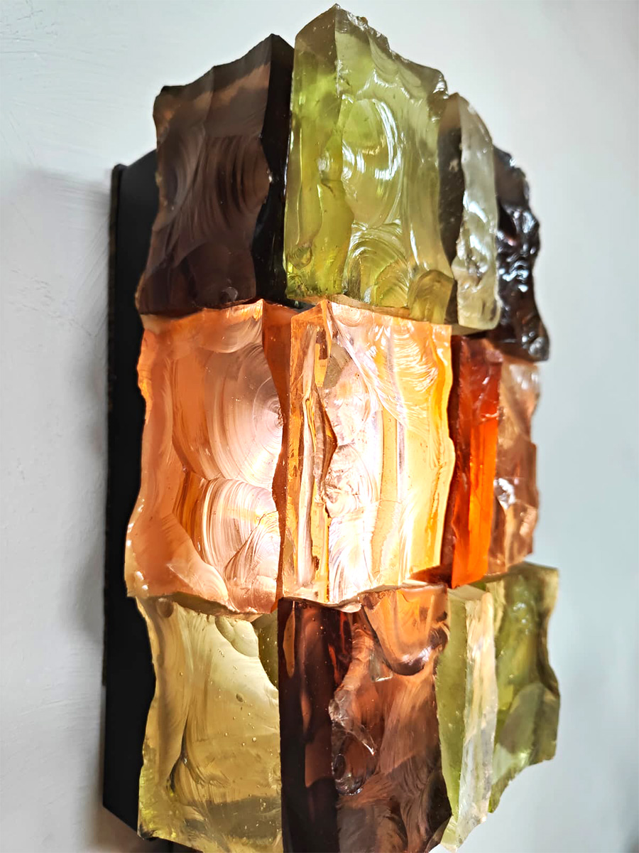 Pair of vintage design colored glass wall lights Jean Simon Labret 'Nature tones'