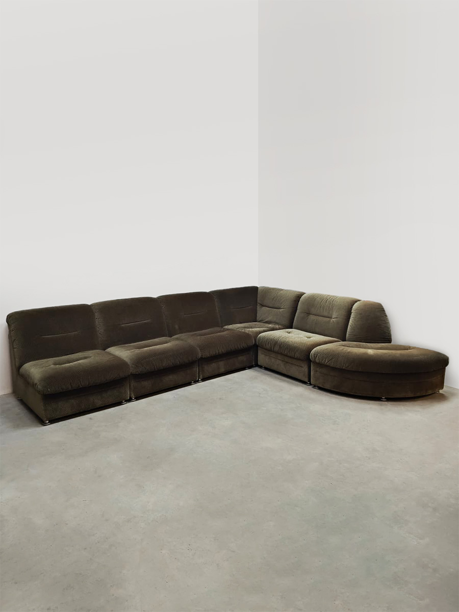 Vintage velvet modular sofa modulaire elementen bank ‘Olive green’