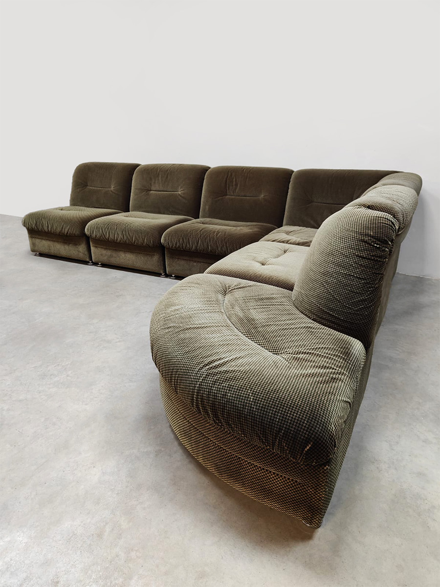 Midcentury design velvet modular sofa modulaire elementen bank ‘Olive green’