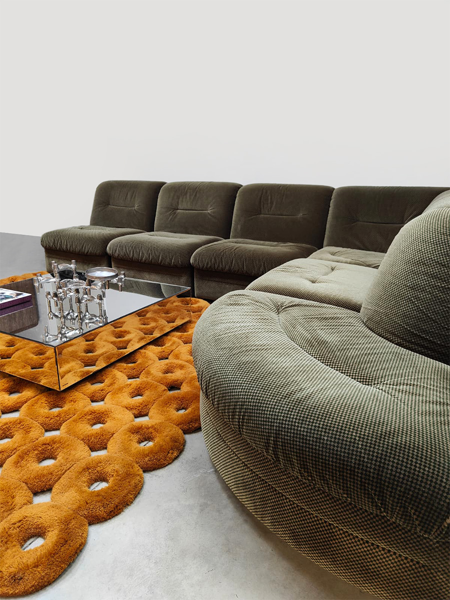 Vintage velvet modular sofa modulaire elementen bank ‘Olive green’