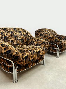 Vintage Italian design tubular lounge chairs buisframe fauteuils 1970