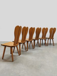 Vintage brutalist wooden dining chairs 1970 'hearts'